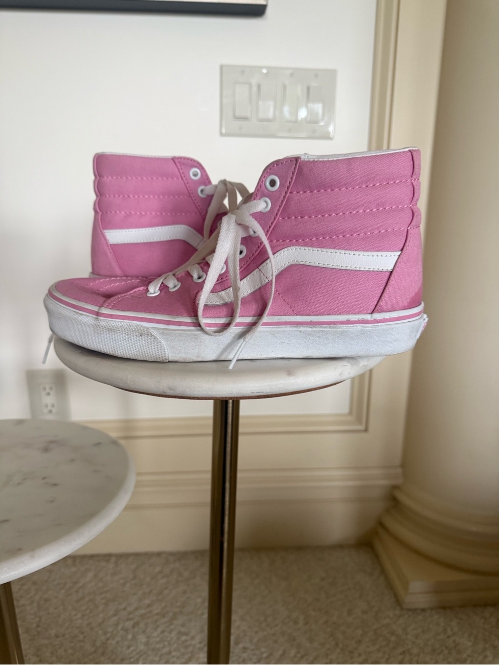 Vans Pink High-Top Skate Sneakers with White Stripe